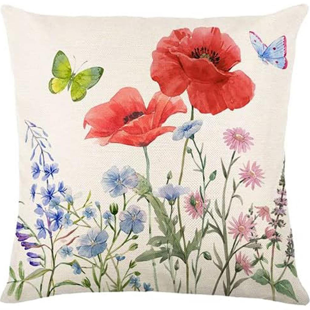 New Spring Fresh and Beautiful Linen Pillowcase Sofa Bedside Plant Flower Pillow Cushion Cover