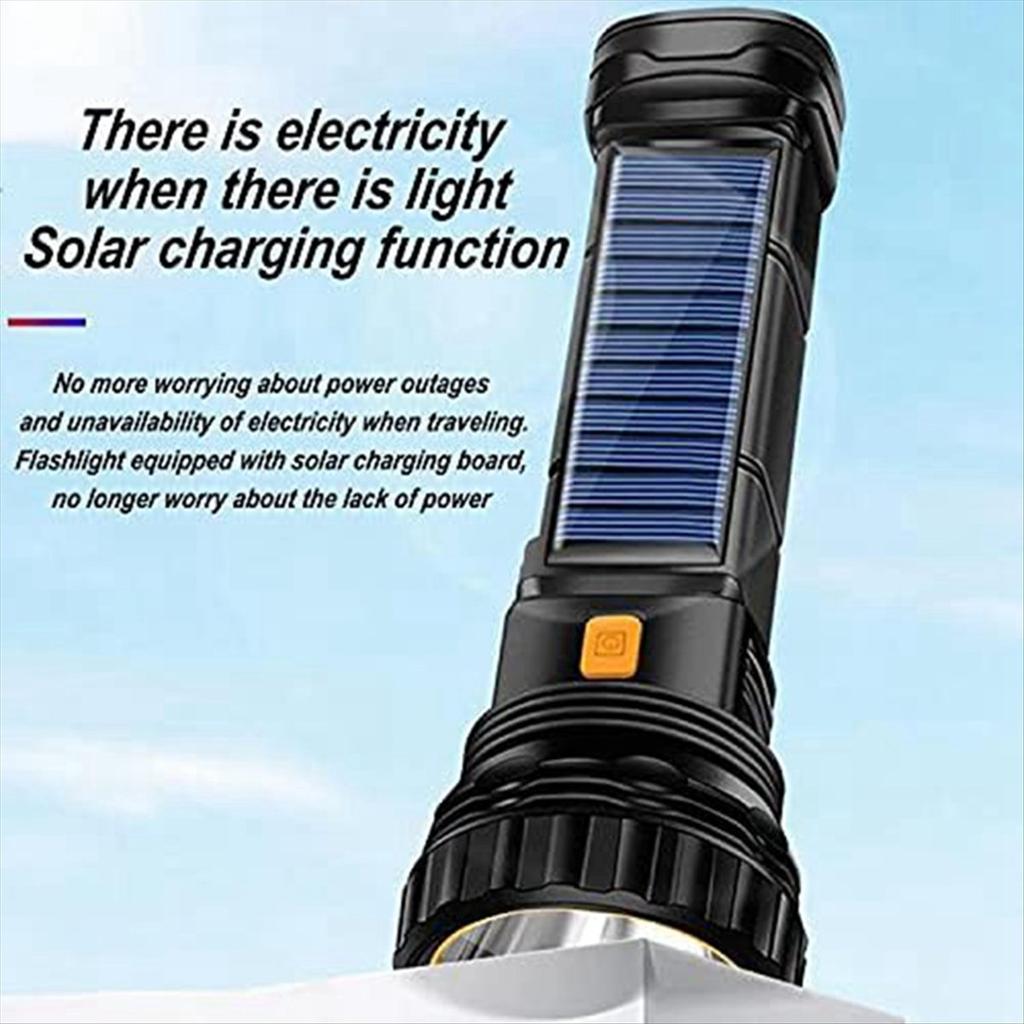 BHBL Solar/Rechargeable Multi Function LED Flashlight,Waterproof,with Emergency Strobe Light,USB Charging Cable,Fast Charging