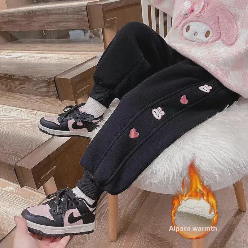 2023 Winter Kids' Fleece-Lined Cartoon Harem Sports Pants