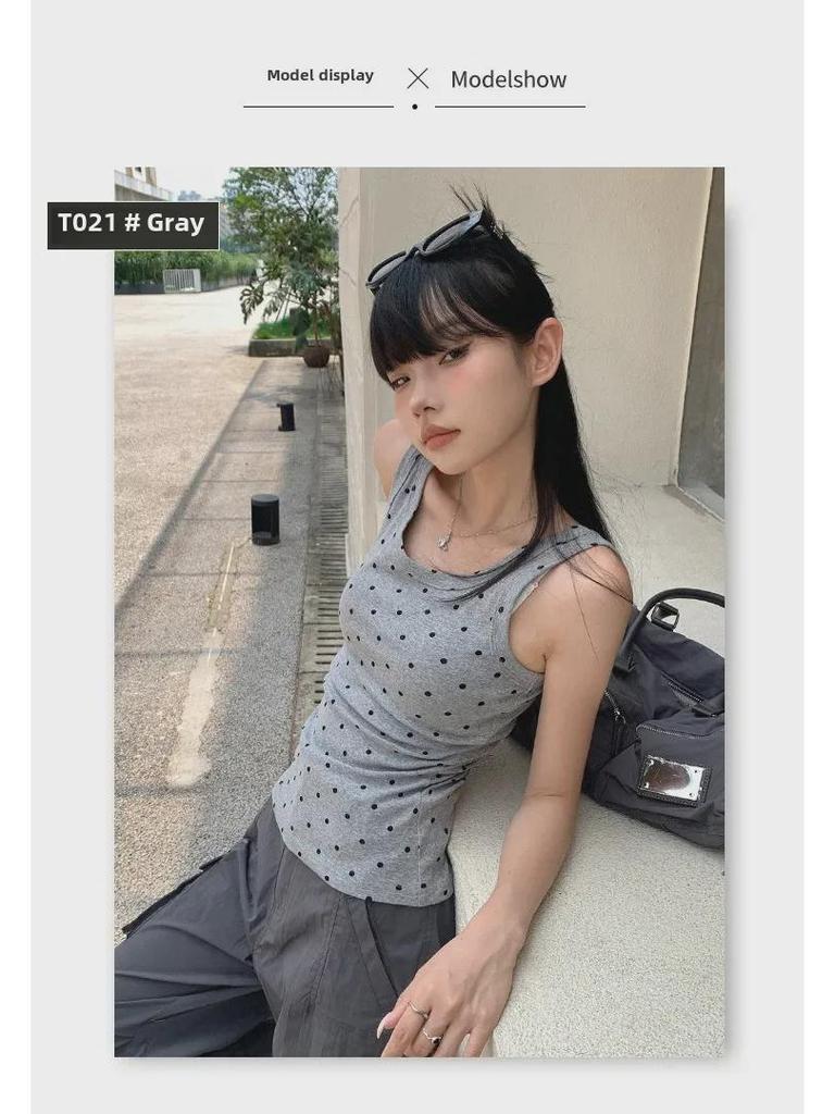 Jin Yin 3-Color Slimming Polka Dot Tank Top - Fashionable, Stretchy, Spicy Girl Style for Summer 2024
