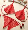 Sexy Lace-up Lingerie Set Women Hot ExoticOpen Crotch Transparent Underwear G-stringBandage Bikini Three-point Set