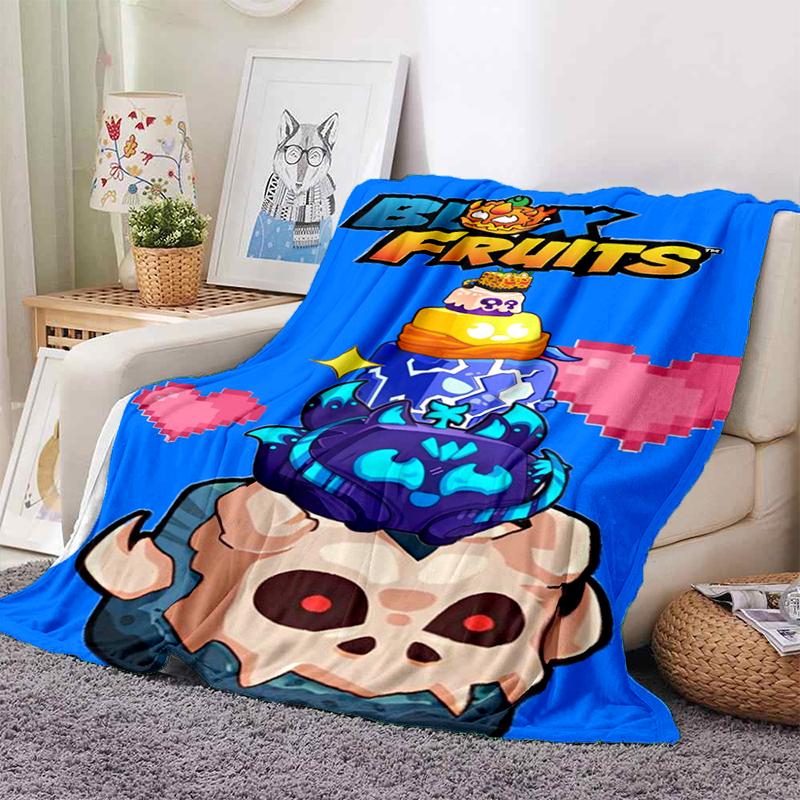 HD B-Blox Fruit 3D Cartoon Game Gift Blanket,Soft Throw Blanket for Home Bedroom Bed Sofa Travel Picnic Office Cover Kids