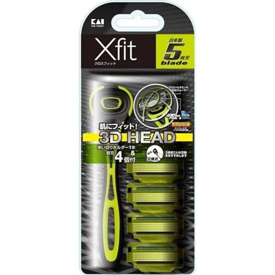 Kai Urazor Xfit Razor Replacement Blades 4 Pieces Mens Shaving T-Blade 5-Blade