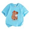Kids Boys Girls 100% Cotton Crew Neck Short Sleeve T-Shirt, Cute Capybara With Boba Tea Red Apple Kindness Print Casual Soft Tee For Daily Wear