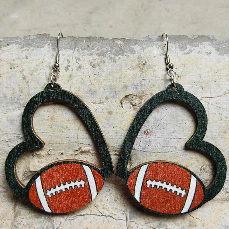 Heart-shaped sports earrings, football, World Cup, baseball, rugby, basketball, tennis, volleyball, geometric hollow earrings 1