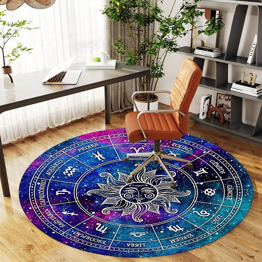 1pc Astrology Zodiac Round Chair Mat Area Rug - Non-Slip, Floor Mat for Office, Bedroom, and Indoor Decor C1125418