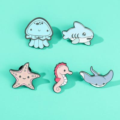 Q Version of Marine Life Metal Badge Seahorse Shark Jellyfish Starfish Bag Brooch
