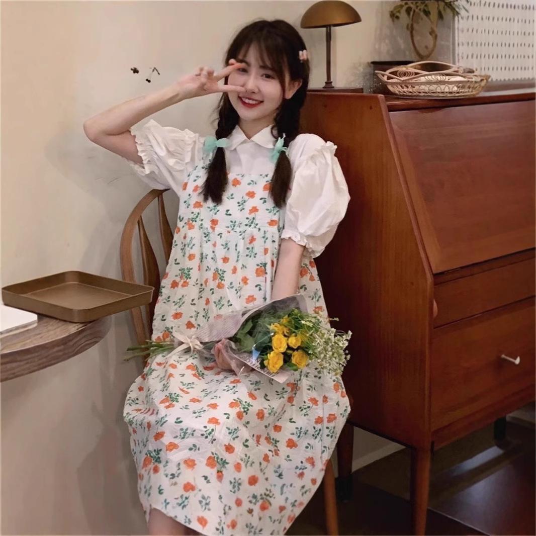 

Women s Summer Floral Two-Piece Dress Set with Spaghetti Straps L