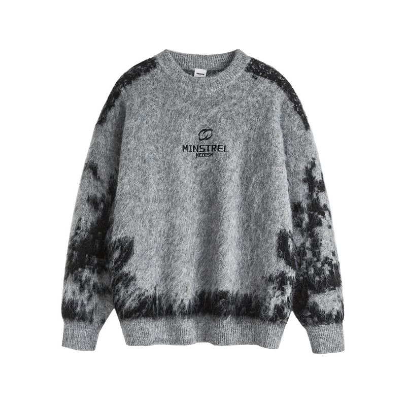 Men's American Retro Round-Neck Sweater with Contrasting Lettering, Men's Autumn and Winter Lazy Style Melard Couple's Knitwear