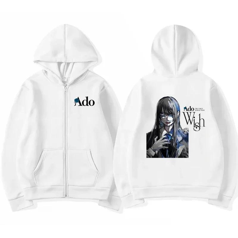 Ado Graphic Zipper Hoodies Autumn Winter Men Women Casual Fashion Harajuku Y2K Fleece Long Sleeve Zip-Up Hoodies Sweatshirt
