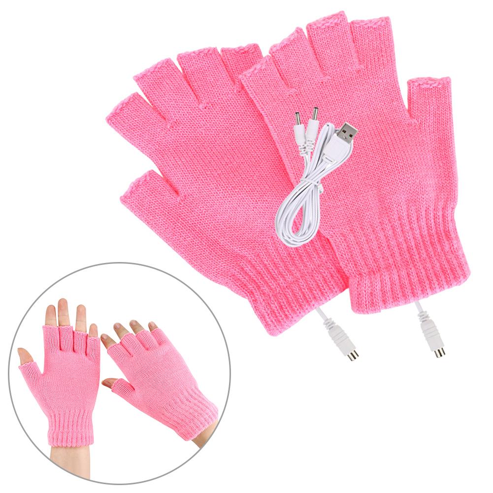 Women Men Electric Heating Gloves Winter Warm USB Heated Gloves Fingerless 5V Rechargable for Sports Skiing for Running Cycling