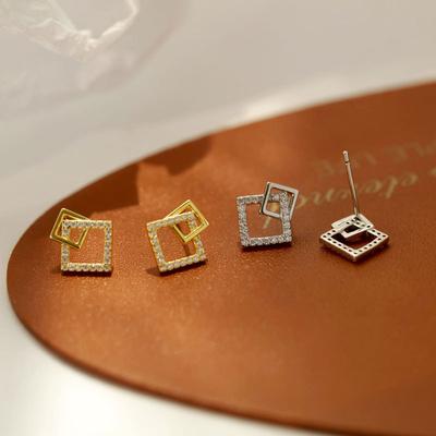 Geometric Square Earrings for Women Korean Style Niche Temperament Fashionable Hollow Earrings Sweet