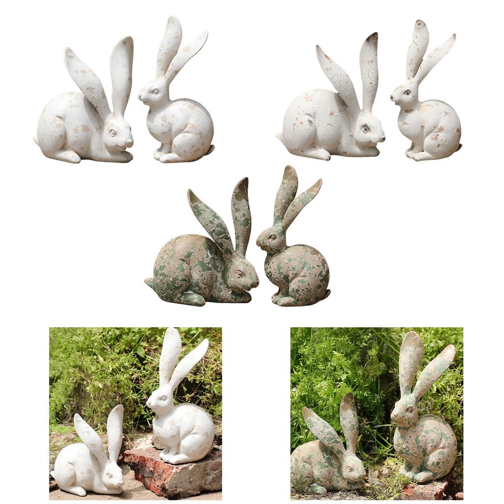2x Kaninchenfiguren Dekorative Heimdekoration Sammlung Gartendekoration Harzstatue für Zimmerfensterbank Hof Büro