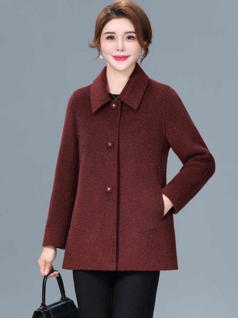 2025 New Double-Faced Wool Blend Short Coat for Women - Petite, High-End Autumn/Winter Style for Middle-Aged Mothers