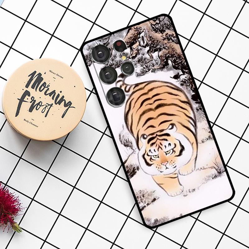 Cartoon Fat Tiger Case For Samsung Galaxy S25 Ultra S23 S22 S21 S20 S24 Ultra S9 S10 Plus S24 FE Phone Cover
