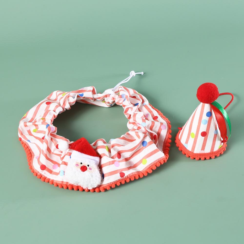 

Cotton Christmas Pet Striped Scarf Cute Pet Christmas Hat Pet Collar Set for Dog Cat Puppy Kitten