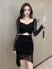 2024 Spring Mesh Waist-Slimming Bodycon Dress - Women's Irregular Hip-Hugging Clubwear