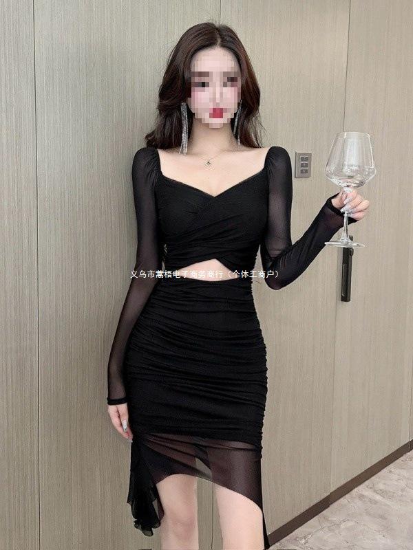 2024 Spring Mesh Waist-Slimming Bodycon Dress - Women's Irregular Hip-Hugging Clubwear