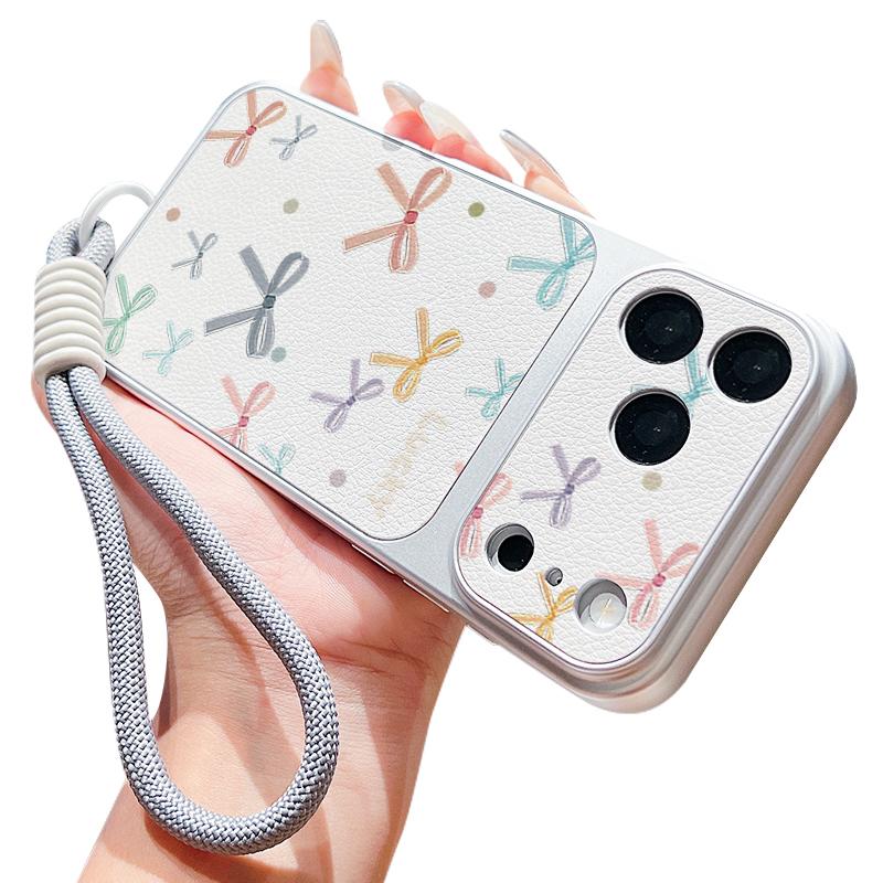 Pink Bowknots Floral Leather Lanyard Case For iPhone 18 Pro Max 17 16 15 14 13 Pro Max Luxury Hybrid TPU+PU Anti-skid Soft Phone Cover