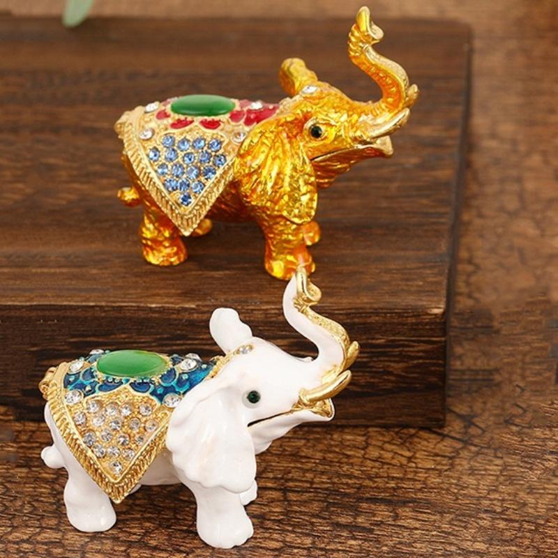 Mini Jewelry Storage Box Inlaid Gem Organizer Enameled Elephant Alloy Earrings Ring Holder Storage Jar Unique Festival Gift
