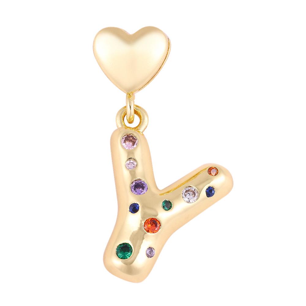 18K Gold-Plated Zircon Necklace with Cross and Colorful Letter Pendants