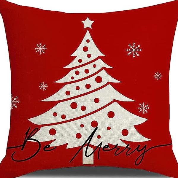 Christmas linen pillowcase, Santa Claus printed pillow, cushion cover, home living room decoration cushion cover