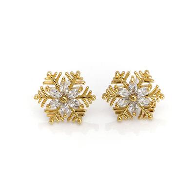 18k Gold-Plated S925 Silver Needle Zircon Snowflake Earrings for Women