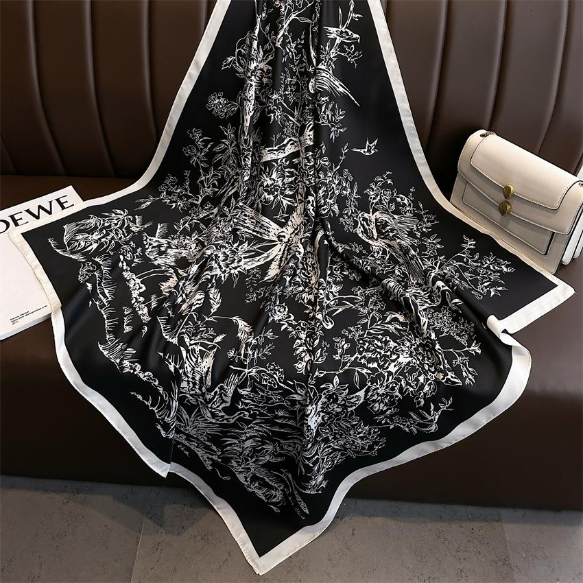 Fashion printed silk scarf twill silk high quality square scarf women's headscarf 91x91cm travel shawl autumn and winter scarf