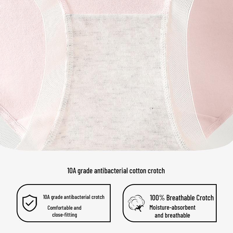 Antibacterial Women's Mid-Waist Cotton Underwear with Bowknot - Breathable, Sweet, Girly Style, Extended Crotch