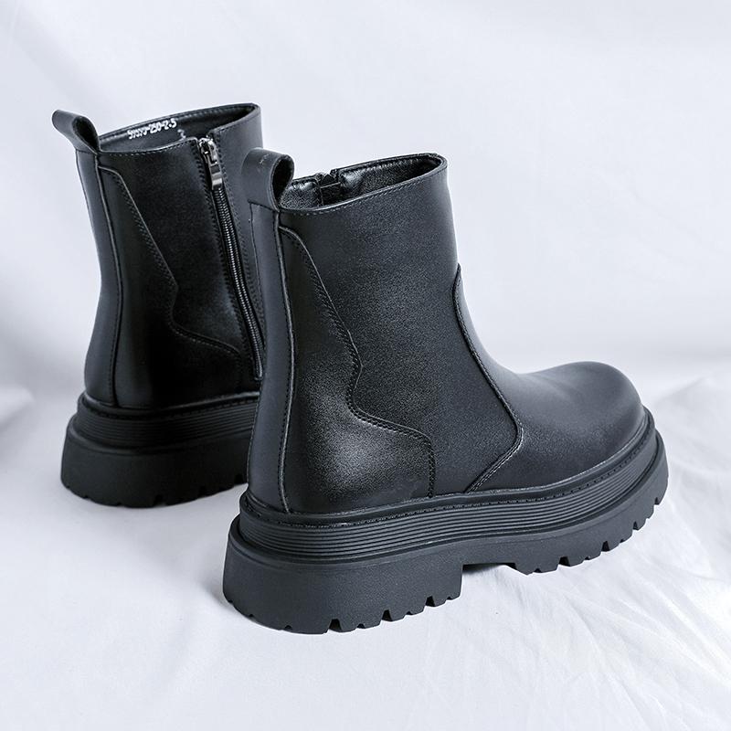 British Style Men Boots High Top Business Leather Shoes High Quality Casual  2024 Trend Non-Slip Zipper Motorcycle Boots