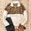 Women Autumn Winter Plush Hoodie Sweatshirts Leopard Splice Long Sleeve Turtleneck Zipper Casual