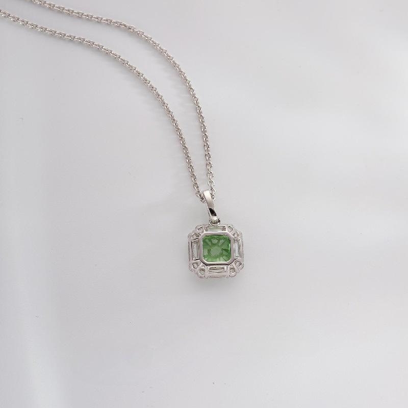 2023 Original S925 Sterling Silver Emerald Necklace with Radiant-Cut Diamond Pendant for Women