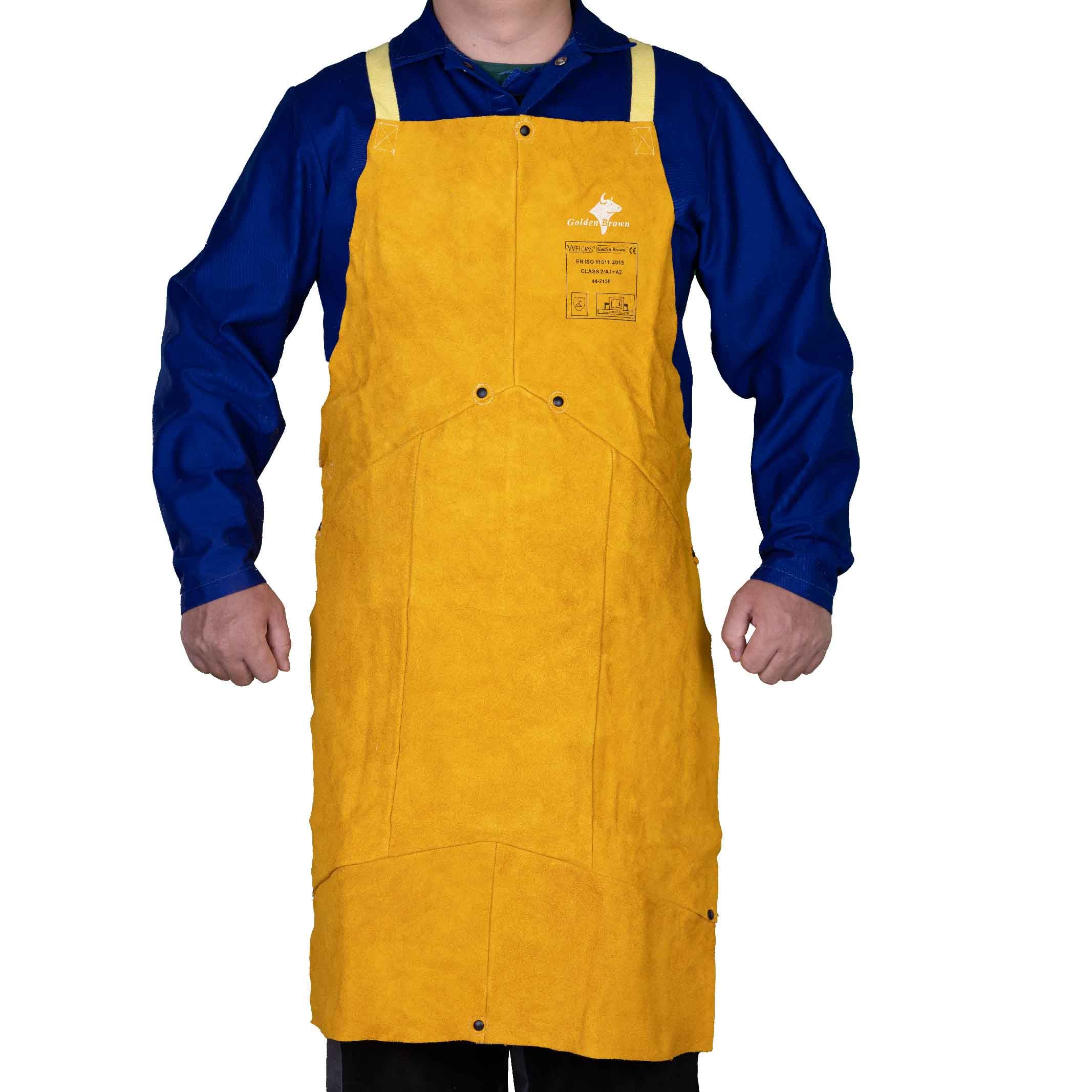 

[Weldas] Golden Brown™ Leather Welding Bib Apron with Unique Self-Balanced Strap System, Golden Brown, 91cm Length, 60cm Width.