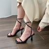 French white one-word with sandals women's 2025 summer new square head stiletto high heels high heels sandals