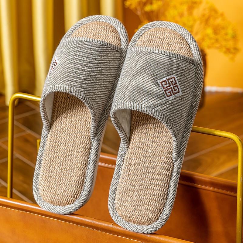 New autumn linen slippers home slippers thick bottom non-slip silent cotton and linen slippers four seasons