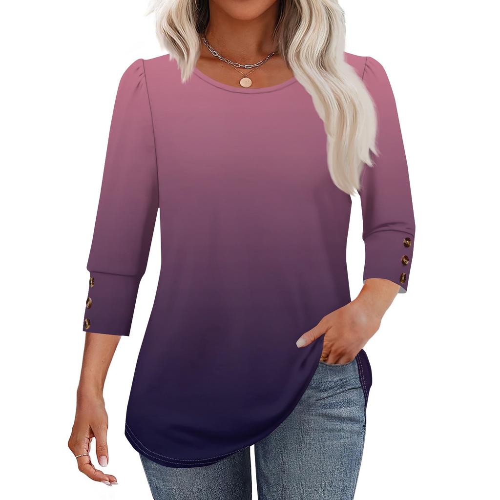 Damenmode Lässig Farbverlauf, Krawatten-Print Rundhals Kurzarm T-Shirt Top