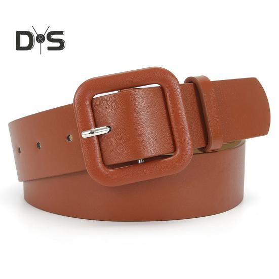 Women Belt Multi Holes Adjustable Length Square Buckle Faux Leather Waistband Jeans Dress Coats Candy Color Belt