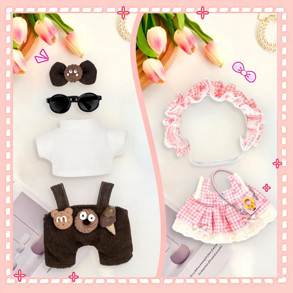 Desing Wish Clothes Set for 17cm Lovebu Doll, Plush Clothes, Cute Doll Accessories, DIY Doll Accessories for 17cm Plush Toys, Kids Gift (Brown, Doll