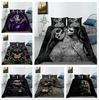3D Skull Head Series Bedding Set with Horror Pattern Duvet and Pillowcase 2/3 Pieces Halloween Atmosphere Decoration Washable Home Decoration