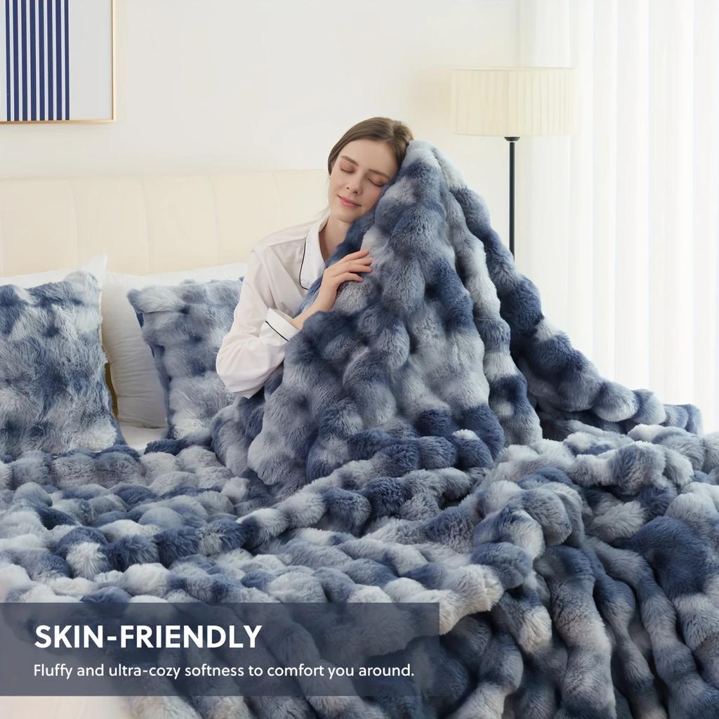 Flauschige Kunsthasenfell-Decke Farbverlauf Plüsch Warm Weich Bett Sofa Decke Maschinenwaschbar Winter Heimdeko Decke für Schlafzimmer Wohnzimmer