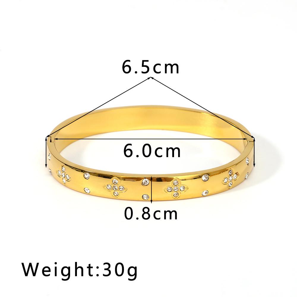 6mm Stainless Steel Zirconia Charm Bangle For Women Gold Color Rhinestone Bracelets