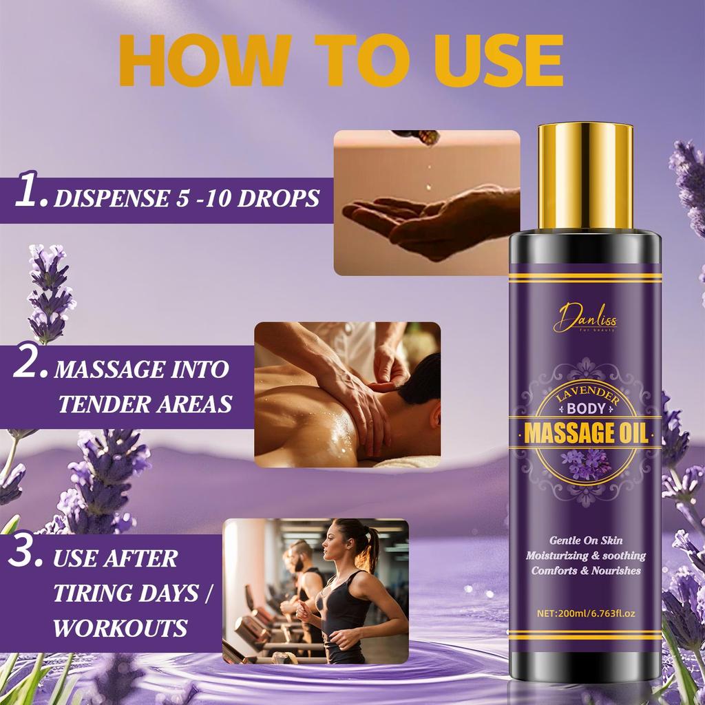 Lavendel Körperöl - Sanft zur Haut - Entspannend - Feuchtigkeitsspendend & Beruhigend - Bietet Komfort & Nährt - Für Alle Hauttypen Geeignet, 200ml