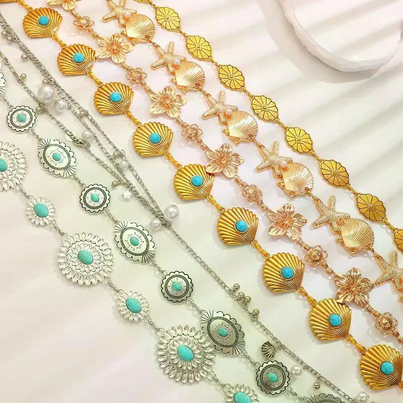 Vintage Oval Craved Metal Waist Chain For Women Retro Style Exquisite Gold Color Plated Belt Chains Fashion Body Jewelry Gifts