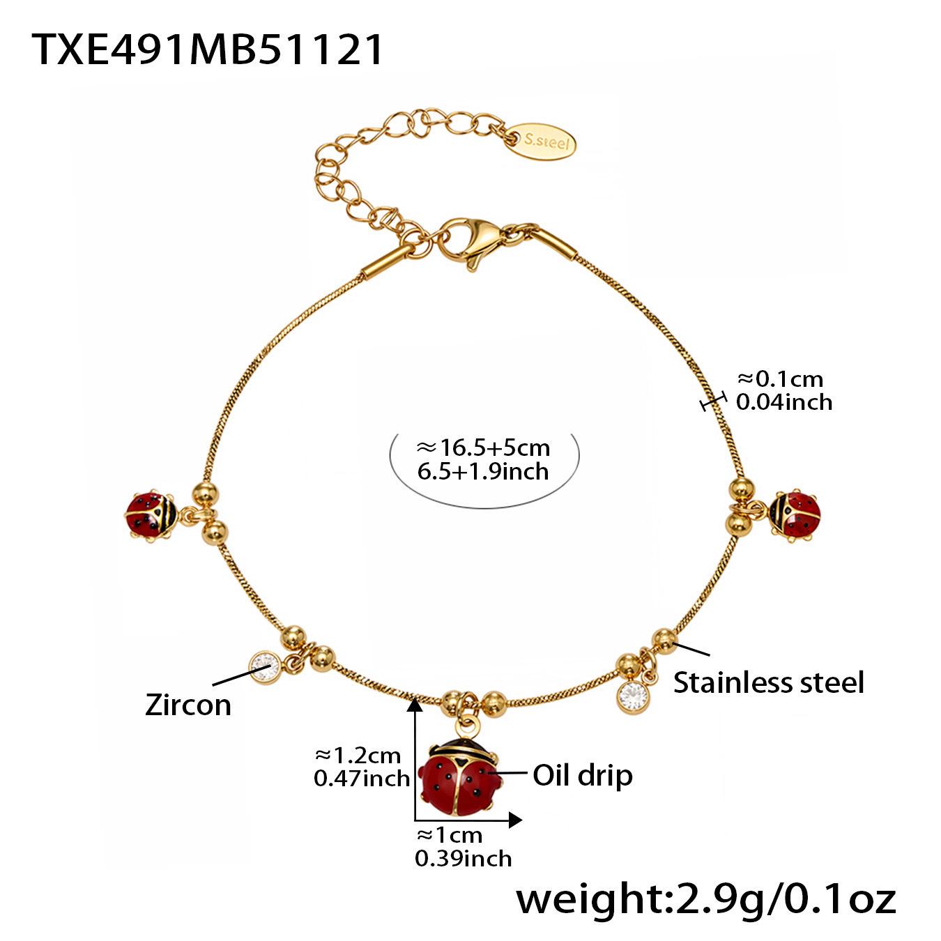 Qiong Yao Enamel Ladybug Zircon Tassel Multi-Pendant Necklace & Bracelet, PVD Gold Plated Jewelry