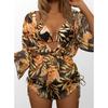 Women Sexy European Style Mesh Printed Three Piece Split Bikini Swimsuit