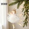 Whimsical Christmas Party Favors Angel Doll Hanging Ornaments with Lace Mesh And Glitter Wings for Tree Decorations Decoration, Fabric Pendant