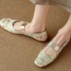 Fashion Luxury Chinese Style Embroidered Low Heels Shoes Silk Satin/Suede Square Head Slip-On Flat Mary Janes Shoe Ballet Zapatos Mujer