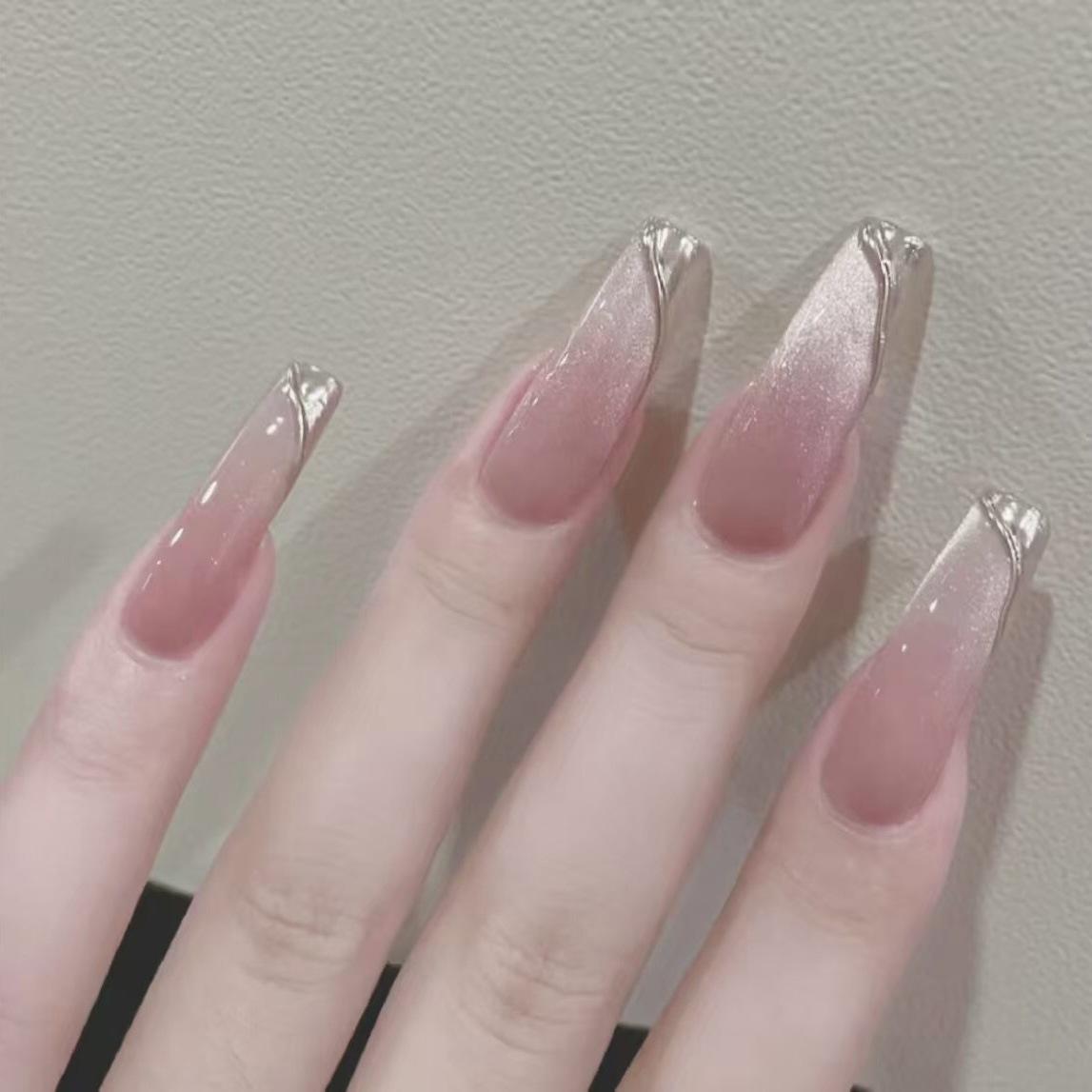 

Sweet Desire Gradient Nude Pink Nails with Rhinestones & Glitter