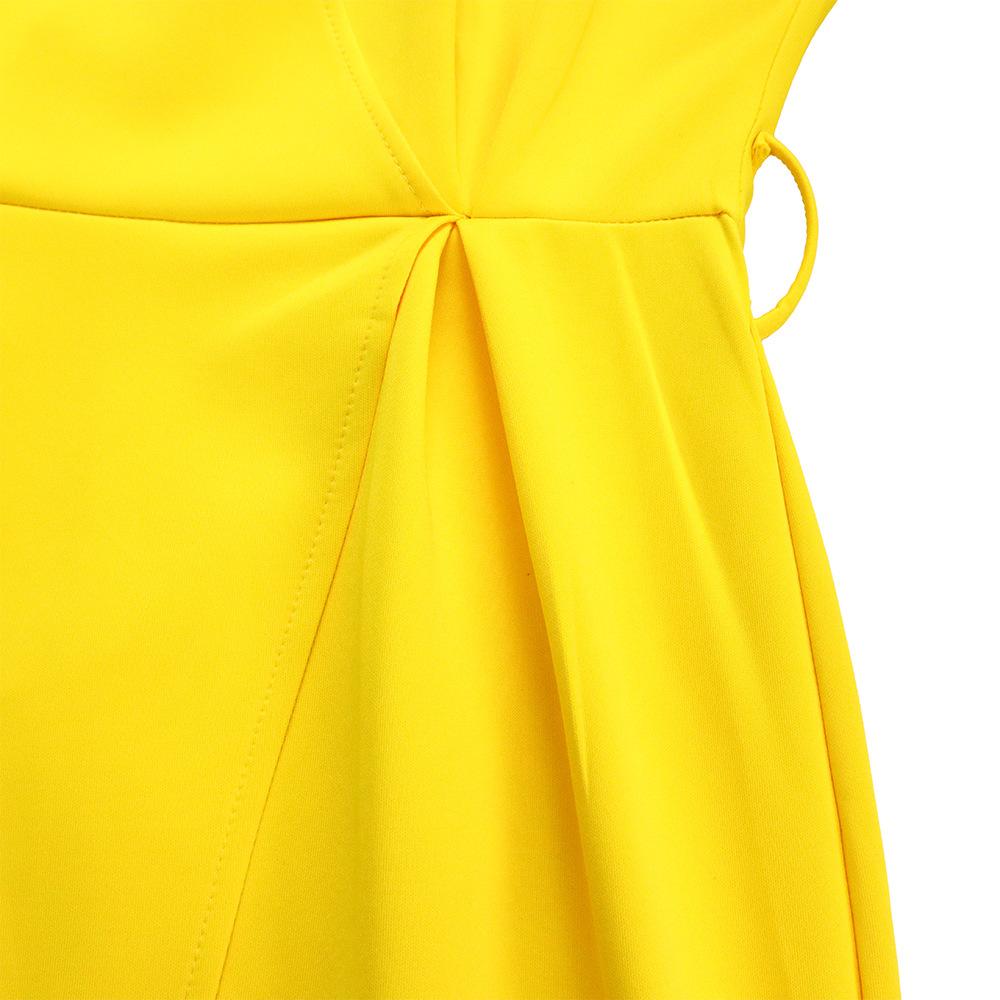 Large Size Women Summer Fashion Solid Dress Ladies Sexy One Piece V Neck Slit Dress with Belt