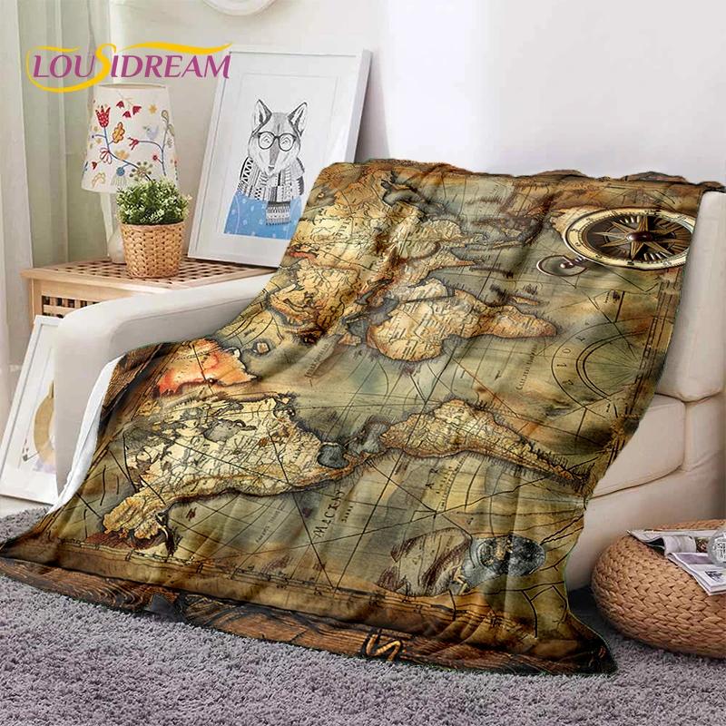 

Retro Ancient Nautical Chart Kraft World Map Compass Soft Blanket,Soft Throw Blanket for Home Bedroom Bed Sofa Cover Child 75x90cm